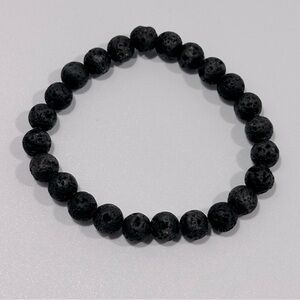 Black Lava Rock Round Beaded Stretch Bracelet